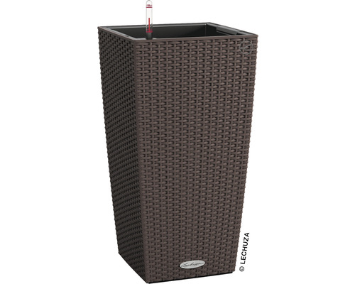 Pflanzvase Lechuza Cubico Cottage Kunststoff LxB 30 x 30 cm H 56 cm mocca inkl. Erdbewässerungssystem und Wasserstandsanzeiger Hoher Pflanzkübel im Rattan Design mit Wasserstandsanzeiger