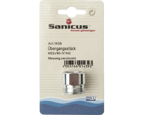 Sanicus Übergangsstück M22x1IG-3/4 Zoll AG aus Messing verchromt