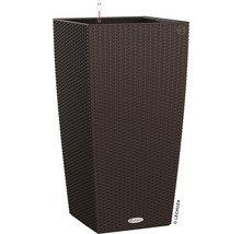 Hoher, quadratischer Pflanzkübel in Rattanoptik mit Wasserstandsanzeiger