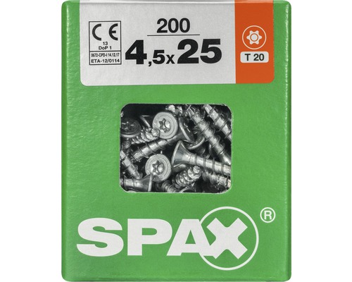 Spax Universalschraube Senkkopf Stahl gehärtet T 20, Holz-Vollgewinde 4,5x25 mm, 200 Stück Spax Universalschraube Senkkopf Stahl gehärtet T 20, Holz-Vollgewinde 4,5x25 mm, 200 Stück