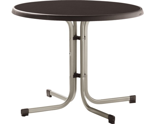 Gartentisch Sieger 209/CM 86 cm champagner Gestell aus Stahl in champagner, Gartentischplatte aus Mecalit®-Pro in mocca Runder Gartentisch mit Metallgestell