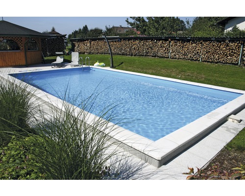 Einbaupool Styropor-Pool-Set Standard P25 800x400x150 cm inkl. Sandfilteranlage, Skimmer, Leiter, Filtersand, Bodenschutzvlies & Verrohrungsset weiß