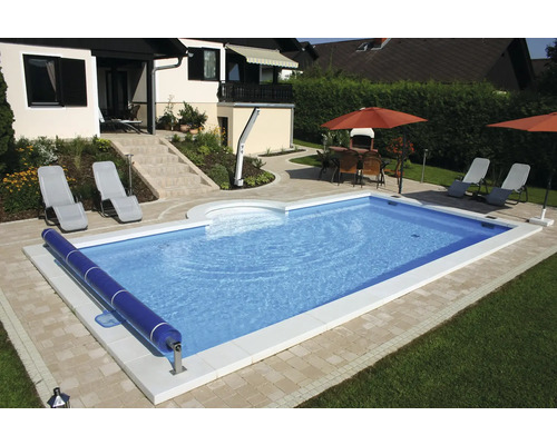 Einbaupool Styropor-Pool-Set Planet Pool Plus P25 700x350x150 cm inkl. Skimmer, Bodenschutzvlies, Verrohrungsset & Römertreppe