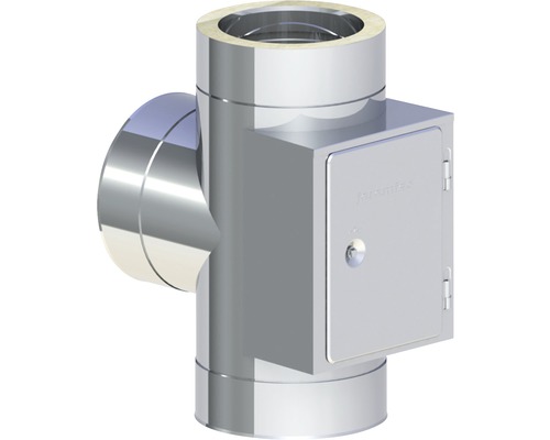 T-Stück Jeremias DW-Eco mit gegenüberliegendem Reinigungselement Ø130mm Edelstahl-Abgasrohr mit Reinigungsöffnung