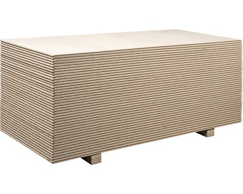 Stapel Gipsfaserplatten auf Holzpalette