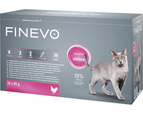 Katzenfutter nass FINEVO Sensitive Cat Huhn pur 16x85 g Finevo Katzenfutter sensitive Huhn, 16 mal 85 Gramm Packung
