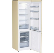 Geöffneter cremefarbener Kühlschrank mit Gefrierfach