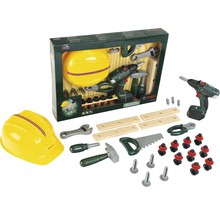 Bosch Werkzeugkoffer für Kinder mit Helm, Schraubendreher, Schraubenschlüssel, Hammer, Säge und weiterem Zubehör