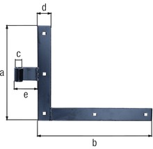 L-förmiger Ladenband mit Maßen a, b, c, d und e