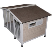 Hundehütte aus Holz mit Dach und Fenster
