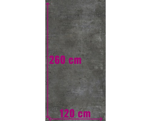 Graue Fliese mit den Maßen 260 cm mal 120 cm.