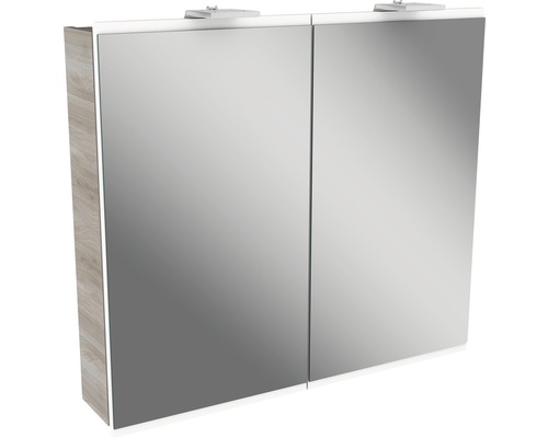 LED-Spiegelschrank Fackelmann Lima 2-türig 80x73 cm Steinesche weiß Spiegelschrank mit zwei Türen und Beleuchtung