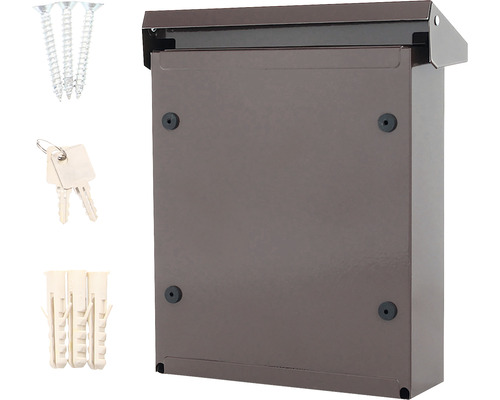 Briefkasten aus Metall mit Montagematerial und Schlüssel