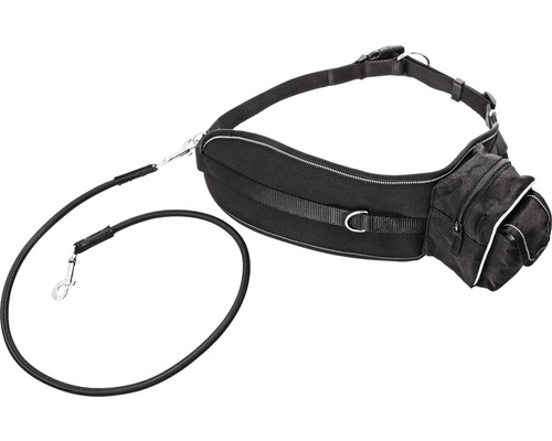 Joggingleine 25 mm, 65 - 120 cm, schwarz Jogginggurt für Hunde mit Leine und Tasche