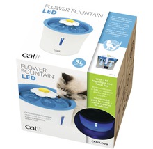 Catit Katzenbrunnen mit LED-Nachtlicht und Blütenblattaufsatz in der Verpackung