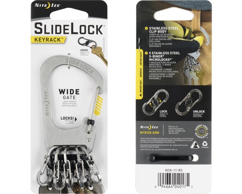 Nite Ize SlideLock Schlüsselanhänger mit breitem Tor und fünf S-Biner Microlocks aus Edelstahl