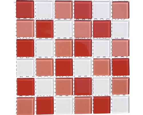 Glasmosaik 30,0x30,0 cm rot weiß