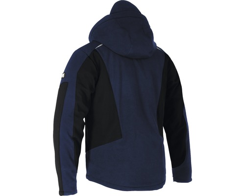 Rückansicht einer Softshelljacke mit Kapuze