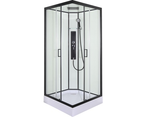 Fertigdusche Sanotechnik Sky 2 CL74 90x90x225 cm schwarz Eckdusche mit Brausegarnitur und Duschpaneel