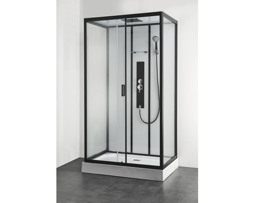 Komplette Duschkabine mit Schiebetür, Duschpaneel und Duschwanne