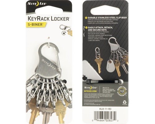Nite Ize KeyRack Locker mit S-Biner Schlüsselanhänger mit Edelstahlclip