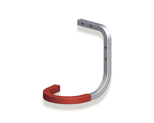 Alfer Wand u. Decken-Fahrradhaken gummiert T 150 x H 150 x B 120 mm, Aluminium blank Metall-Wandhaken mit roter Gummierung