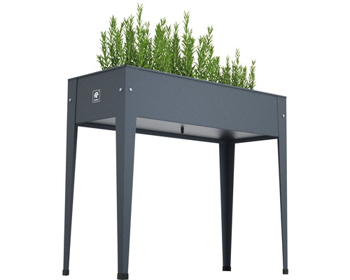 Hochbeet aus Metall mit Pflanzen