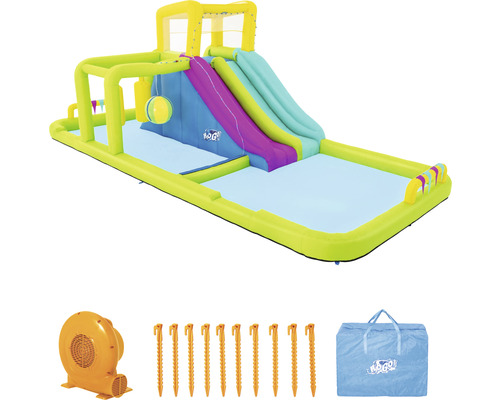 Aufblasbarer Wasserpark mit Rutsche, Gebläse, Heringen und Tragetasche