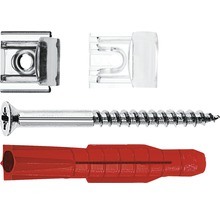 Befestigungsset mit Schraube, Dübel und Clip