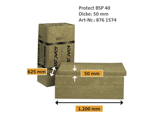 ISOVER Brandschutzplatte Protect BSP 40 für den Innenausbau WLG 040 1200 mm x 625 mm x 50 mm