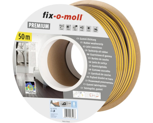 P-Profildichtung fix-o-moll selbstklebend braun 50 m 5,5 x 9 mm Fix-o-moll Gummidichtung, 50 Meter Rolle