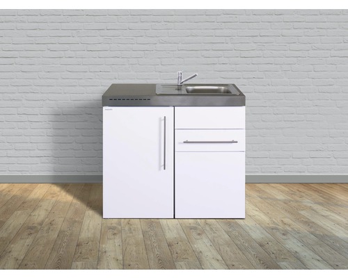 Miniküche Stengel Premiumline MP100S 100x60 cm Becken rechts weiß glänzend