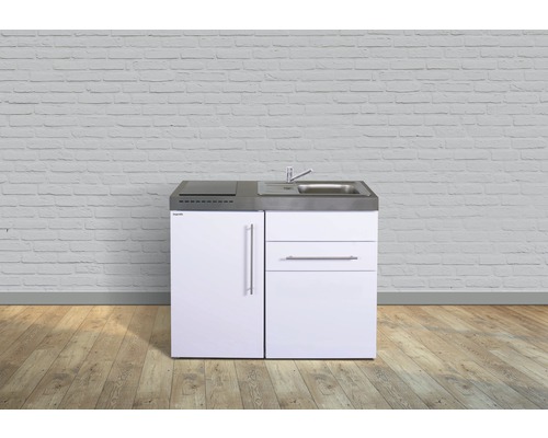 Miniküche Stengel Premiumline MP110 110x60 cm Becken rechts weiß glänzend mit Induktionskochfeld und Touchsteuerung