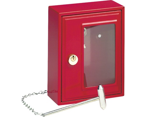 Schlüsselkassette Burg Wächter 6161 rot Außenmaß: B, H, T: 130x167x64 mm 1 Haken Feuerlöscherkasten mit Hammer zum Einschlagen der Scheibe