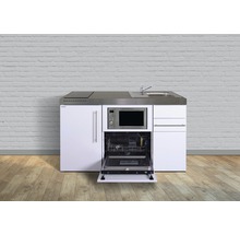 Miniküche Stengel Premiumline MPGSM150 150x60 cm Becken rechts weiß glänzend mit Glaskeramikkochfeld und Touchsteuerung-thumb-0