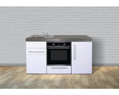 Miniküche Stengel Premiumline MPB160 160x60 cm Becken links weiß glänzend Kompakte Küche mit Spüle und Backofen