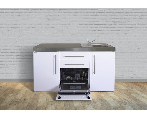 Miniküche Stengel Premiumline MPGS160 160x60 cm Becken rechts weiß glänzend