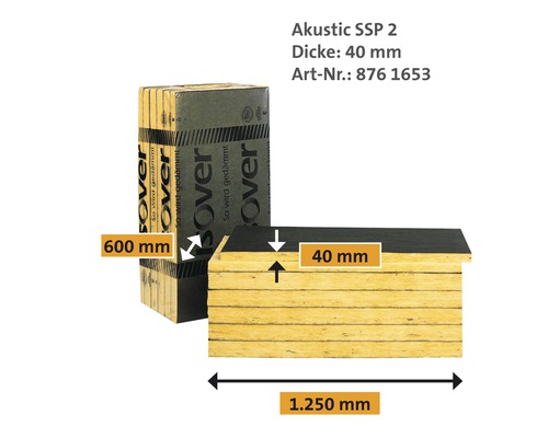 Isover Akustik SSP 2 Dämmplatte, 40 mm dick und 1250 mm lang