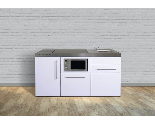 Miniküche Stengel Premiumline MPM170 170x60 cm Becken rechts weiß glänzend mit Glaskeramikkochfeld