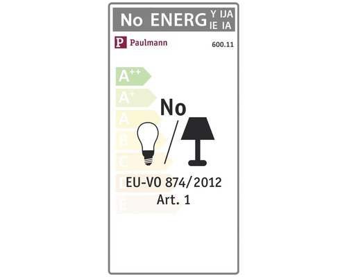Paulmann Logo. Kein Energieverbrauch für Lampen. EU-VO 874/2012 Art. 1