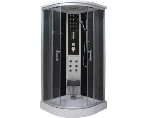 Fertigdusche Sanotechnik Comfort CL100 100x100x215 cm schwarz Duschtempel mit Schiebetüren und Duschsitz