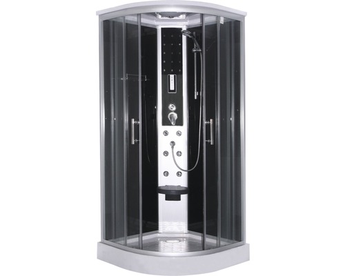Fertigdusche Sanotechnik Scala 90x90x215 cm Echtglas Klar hell schwarz Duschtempel mit Glastüren und Duschpaneel