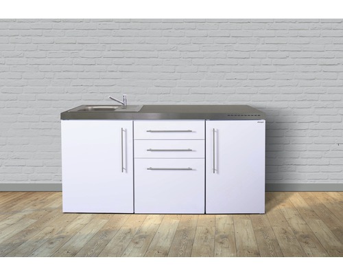 Miniküche Stengel Premiumline MP170 170x60 cm Becken links weiß glänzend Kompakte Pantryküche mit Spüle, Armatur, Schubladen und Schranktüren