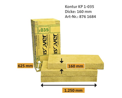 Isover Kontur KP 1-035 Dämmmatte mit den Maßen 160 x 625 x 1250 Millimeter