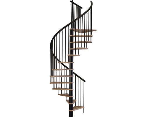 Wendeltreppe mit Holzstufen und Geländer