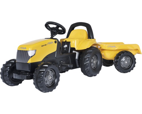 Gelber Tret-Traktor mit Anhänger für Kinder