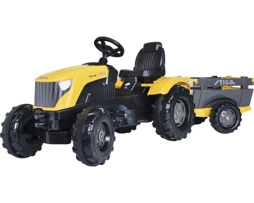 Gelber Tret Traktor mit Anhänger von Stiga