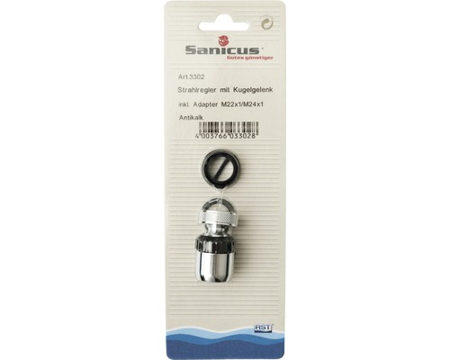 Strahlregler mit Kugelgelenk inklusive Adapter M22x1/M24x1 und Antikalk Funktion