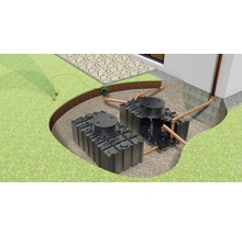 Illustration einer unterirdischen Regenwassernutzungsanlage im Garten