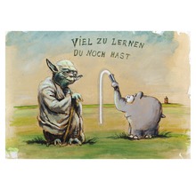 Illustration mit Yoda und einem Elefanten mit der Aufschrift Viel zu lernen du noch hast